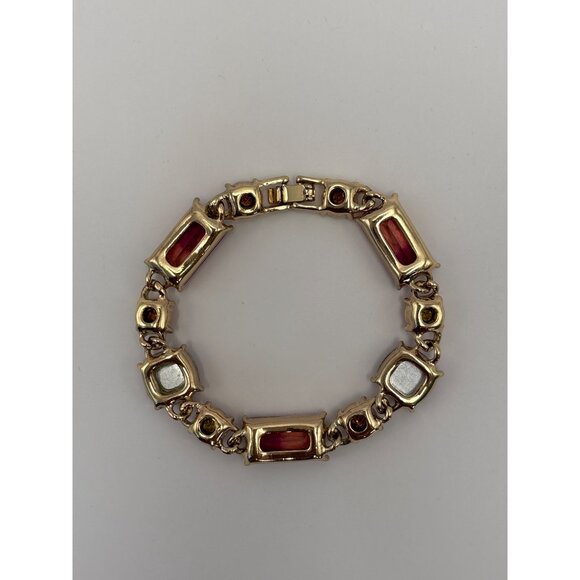 Napier Vintage 1990's Gold Tone Ombre Emerald Round Faceted Stone Plum Bracelet - Picture 3 of 4